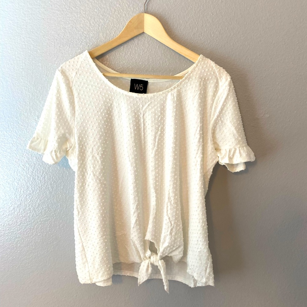 W5 White Blouse with Tie Bottom Size L